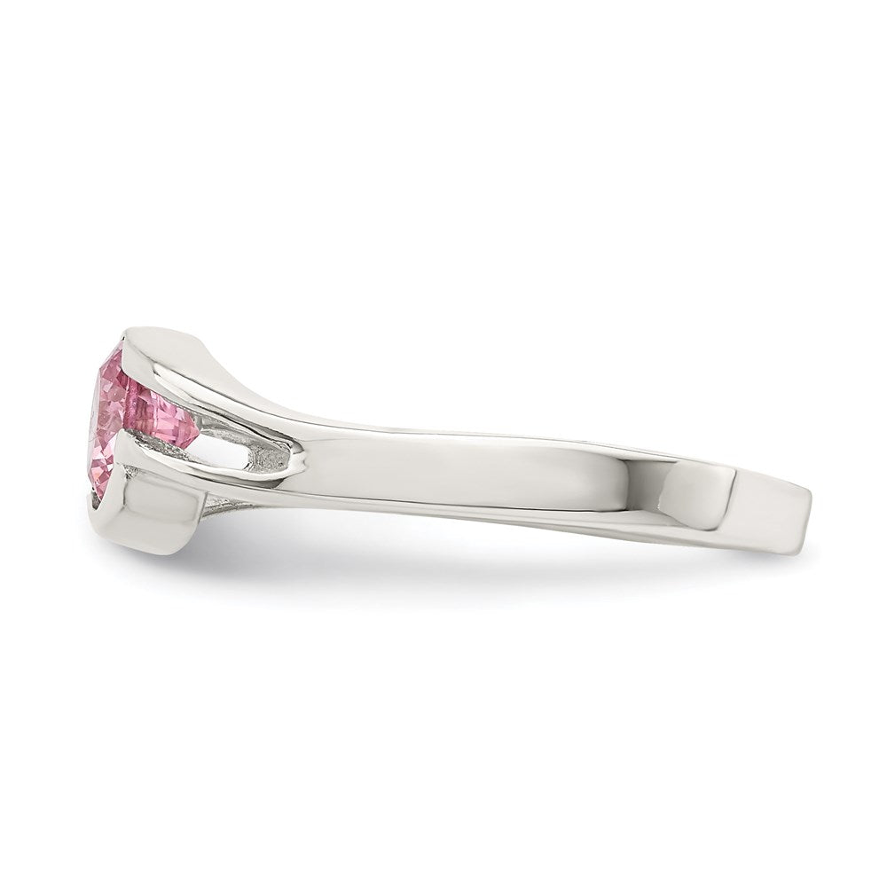 Sterling Silver Pink Round Bezel Cz Ring