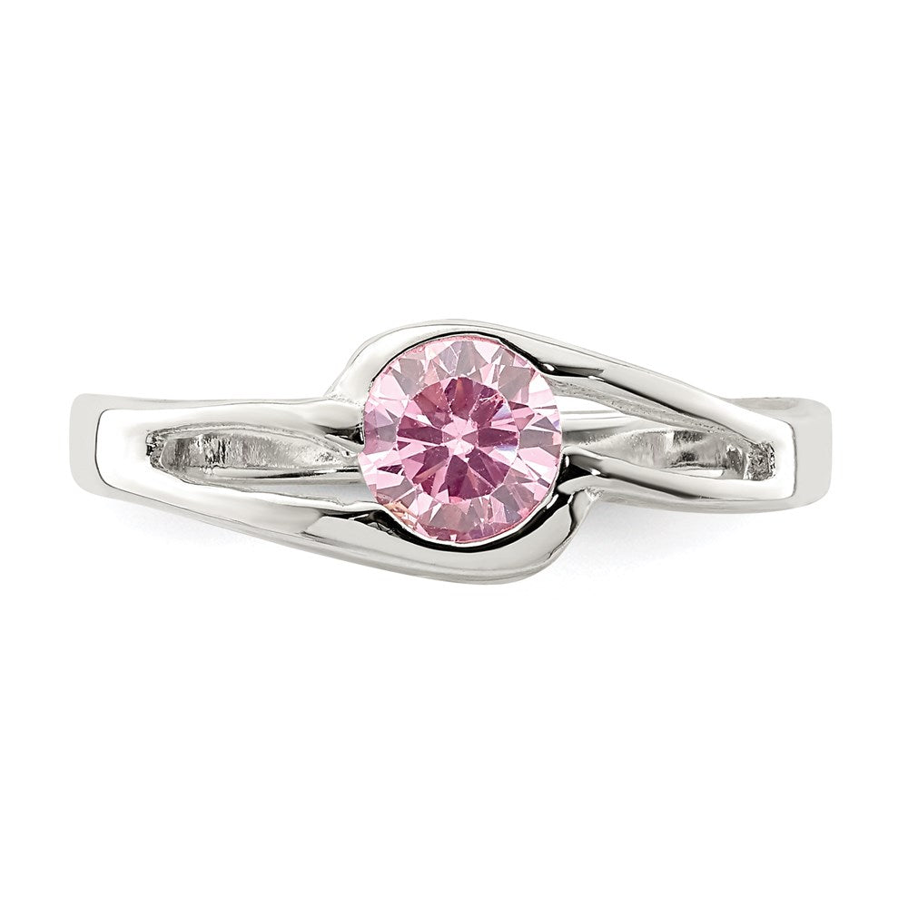 Sterling Silver Pink Round Bezel Cz Ring