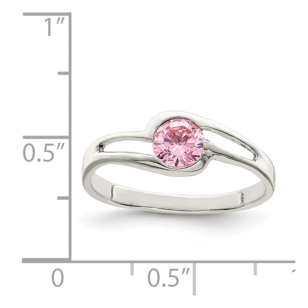 Sterling Silver Pink Round Bezel Cz Ring