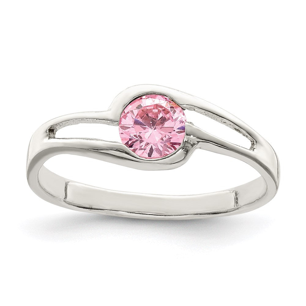 Sterling Silver Pink Round Bezel Cz Ring
