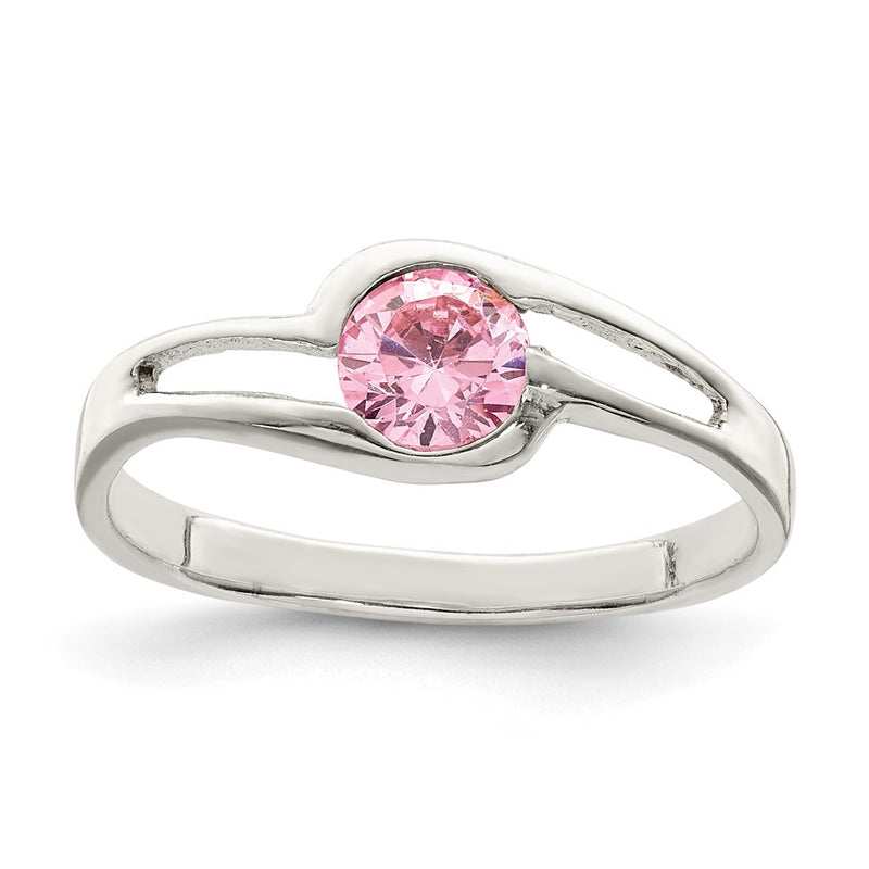 Sterling Silver Pink Round Bezel Cz Ring