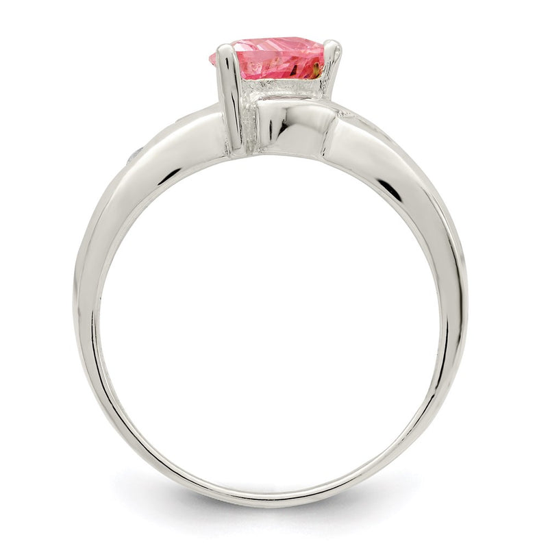 Sterling Silver Pink Trillion Cz Ring (Size 6 Only)