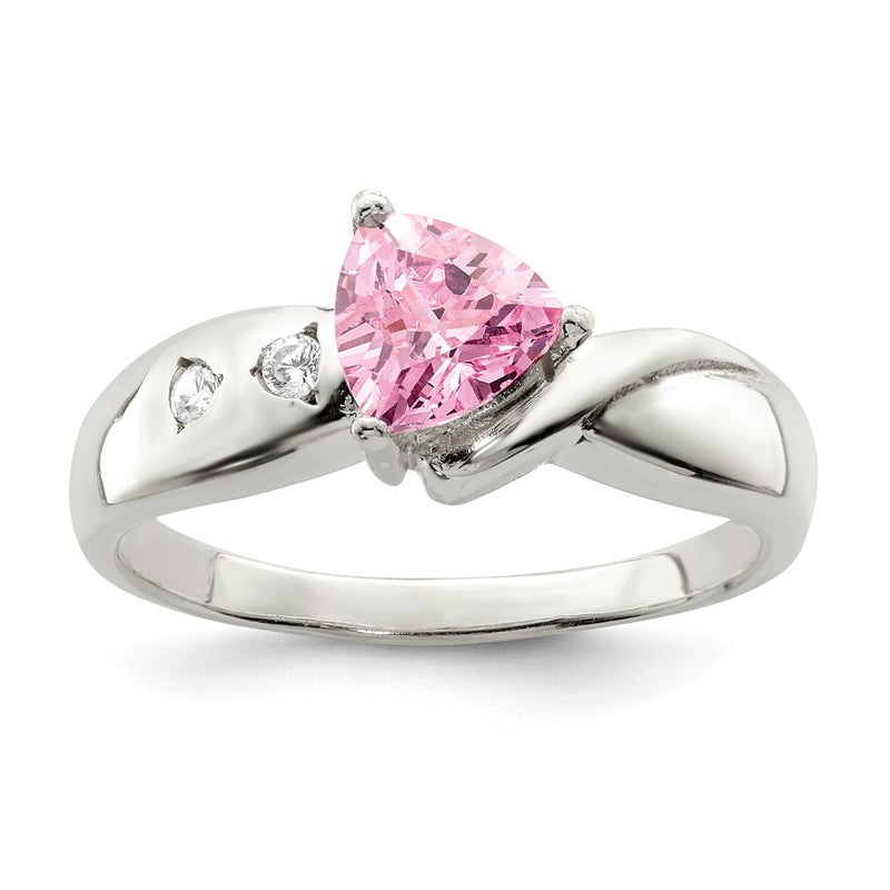 Sterling Silver Pink Trillion Cz Ring (Size 6 Only)