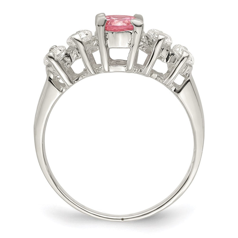 Sterling Silver Pink Round Cz Side Stones Ring