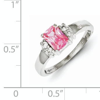 Sterling Silver Pink & White Cz Ring