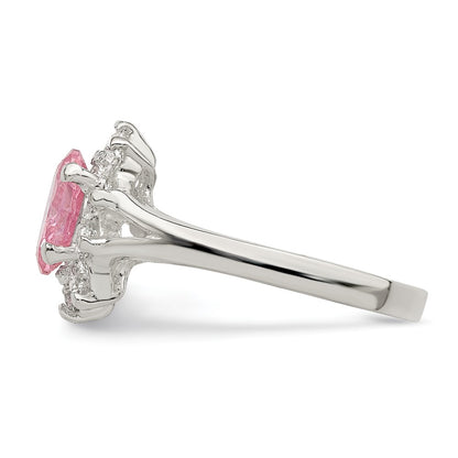 Sterling Silver Pink Oval Cz Cluster Ring
