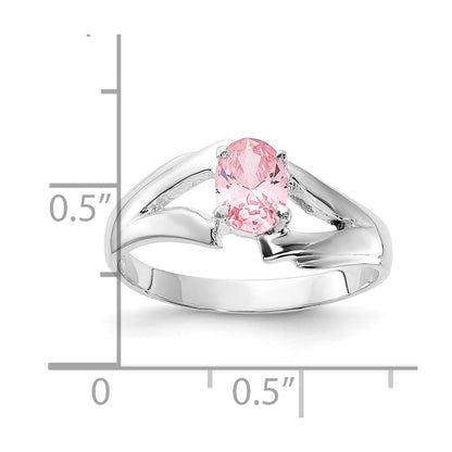 Sterling Silver Polished Pink Oval Cz Ring (Size 8 Only)