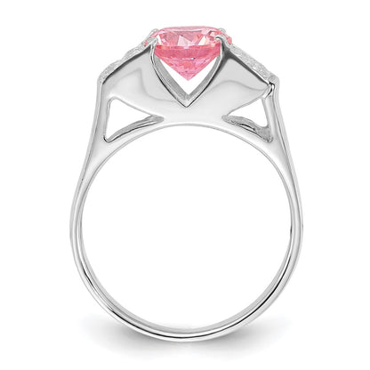 Sterling Silver Pink Round Pav‚Äö Sides Cz Ring (Size 6 Only)