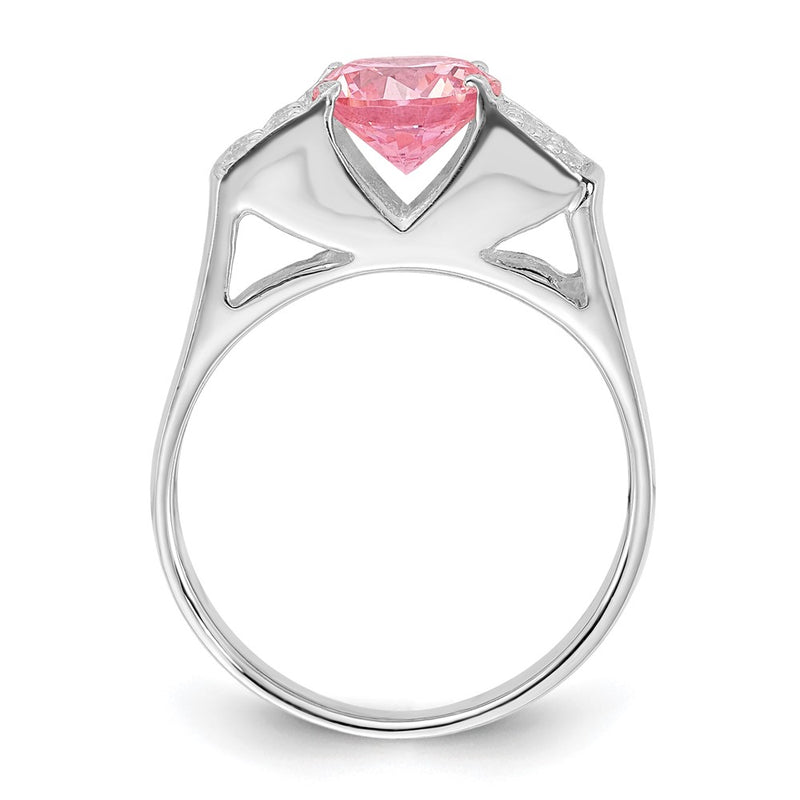 Sterling Silver Pink Round Pav‚Äö Sides Cz Ring (Size 6 Only)