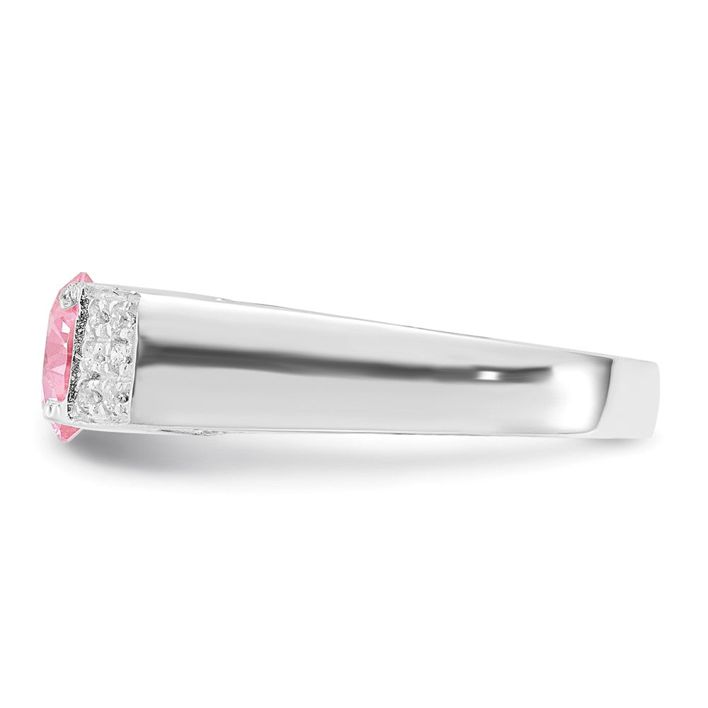 Sterling Silver Pink Round Pav‚Äö Sides Cz Ring (Size 6 Only)