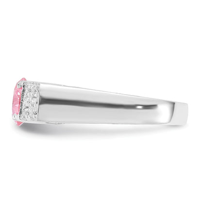 Sterling Silver Pink Round Pav‚Äö Sides Cz Ring (Size 6 Only)