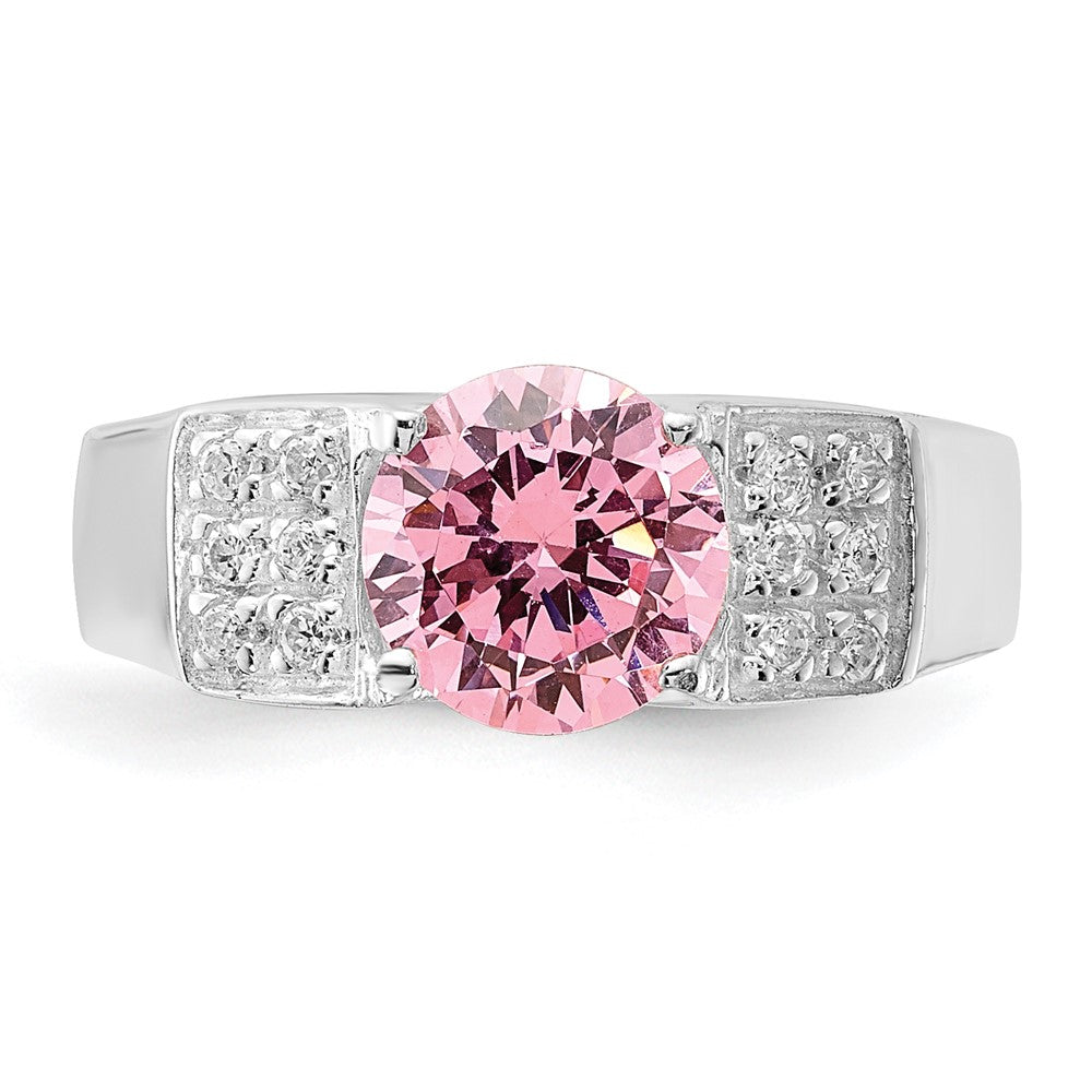 Sterling Silver Pink Round Pav‚Äö Sides Cz Ring (Size 6 Only)