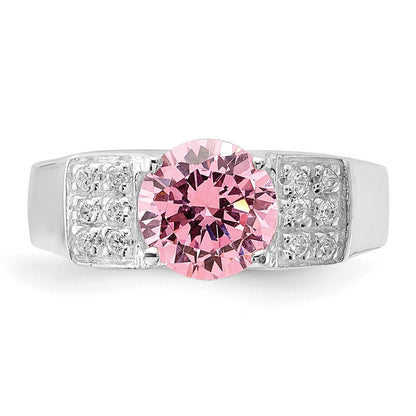 Sterling Silver Pink Round Pav‚Äö Sides Cz Ring (Size 6 Only)