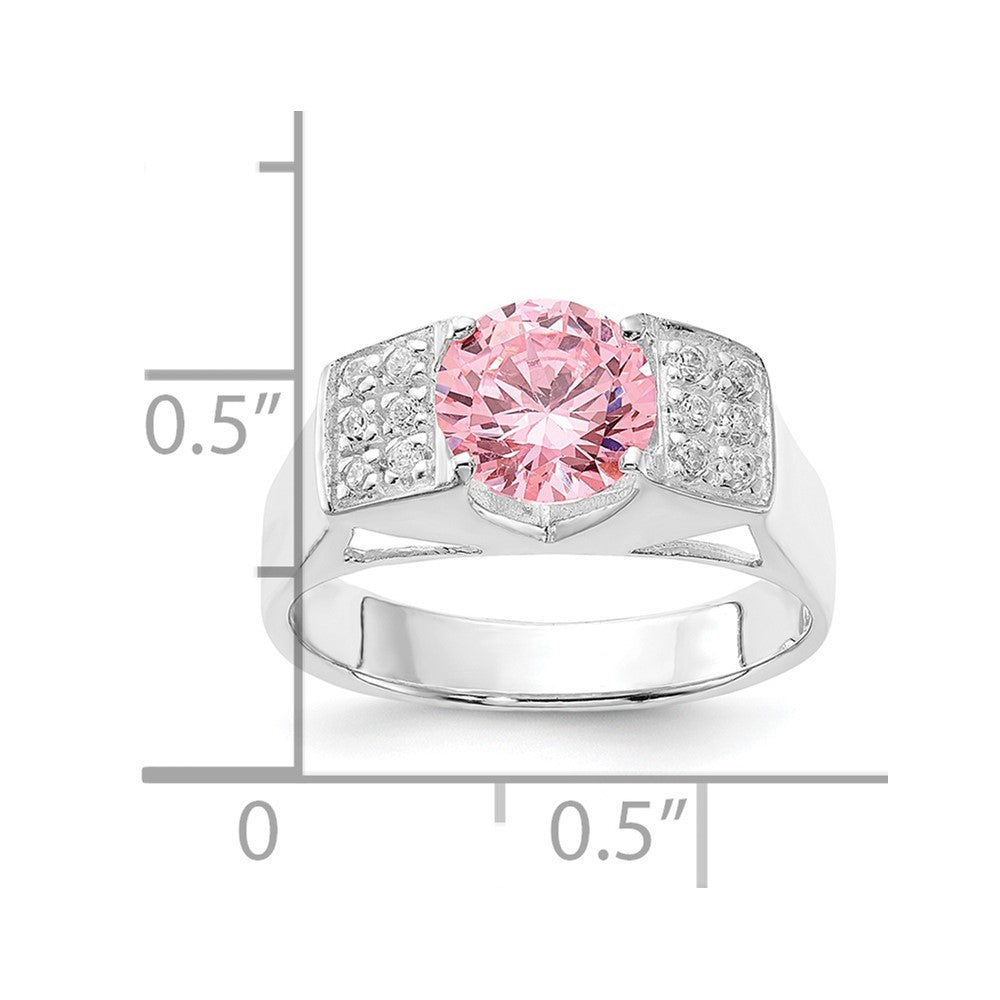 Sterling Silver Pink Round Pav‚Äö Sides Cz Ring (Size 6 Only)