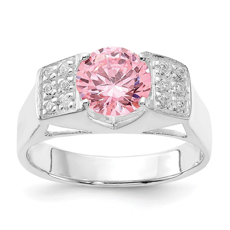 Sterling Silver Pink Round Pav‚Äö Sides Cz Ring (Size 6 Only)