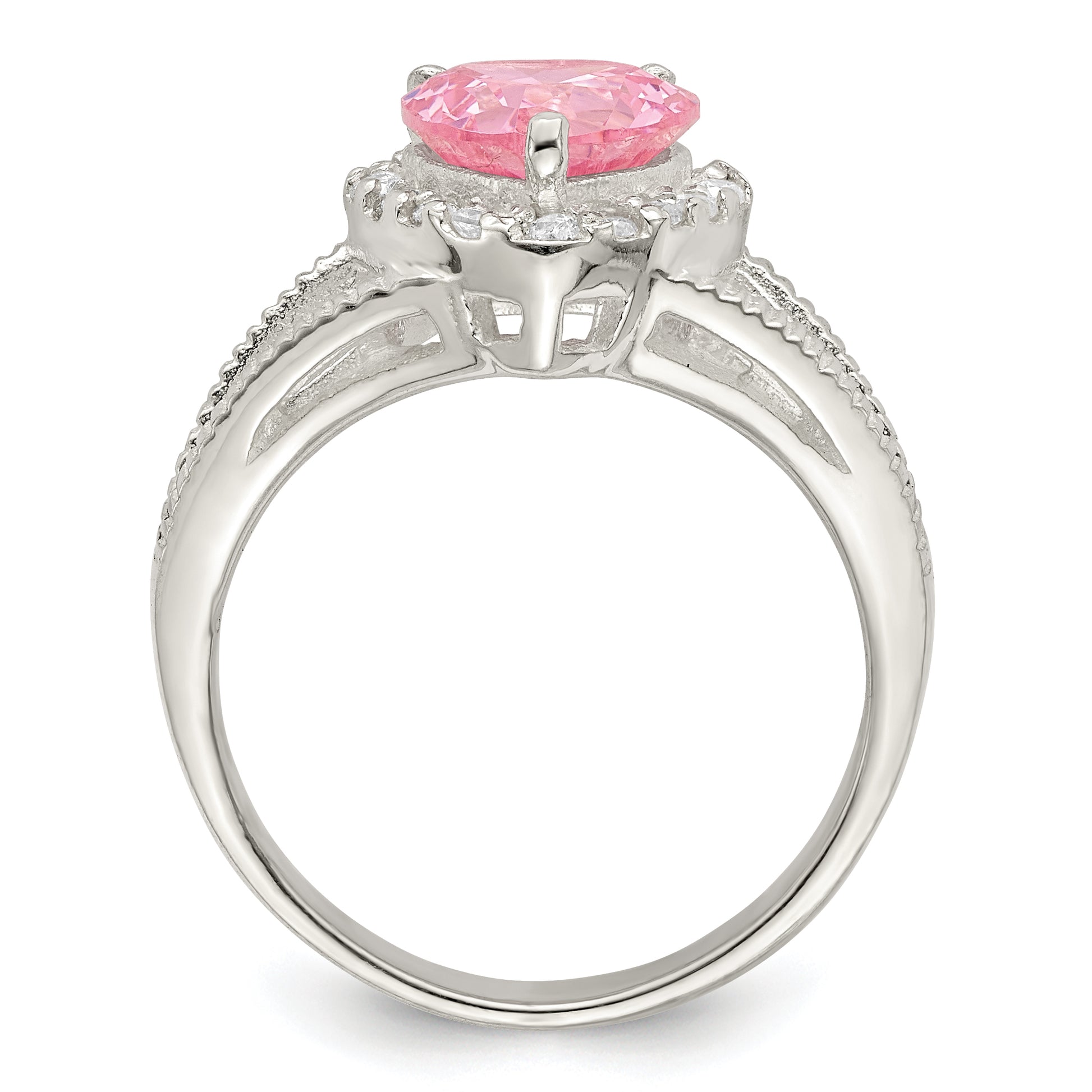Sterling Silver Pink Cz Heart Ring