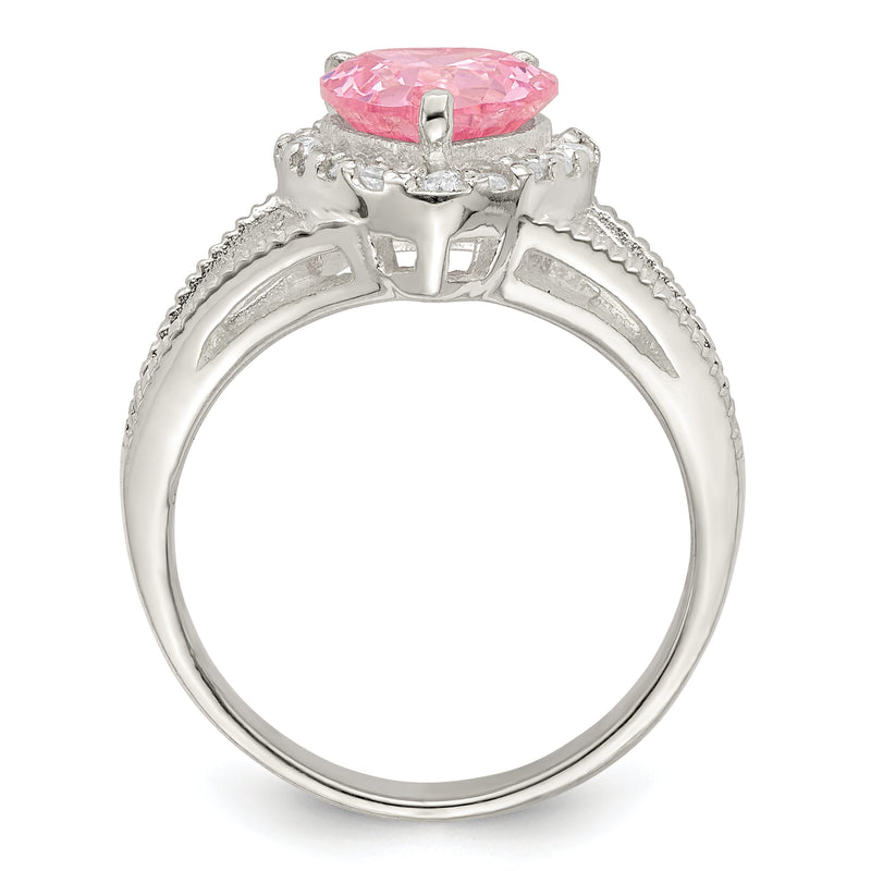 Sterling Silver Pink Cz Heart Ring