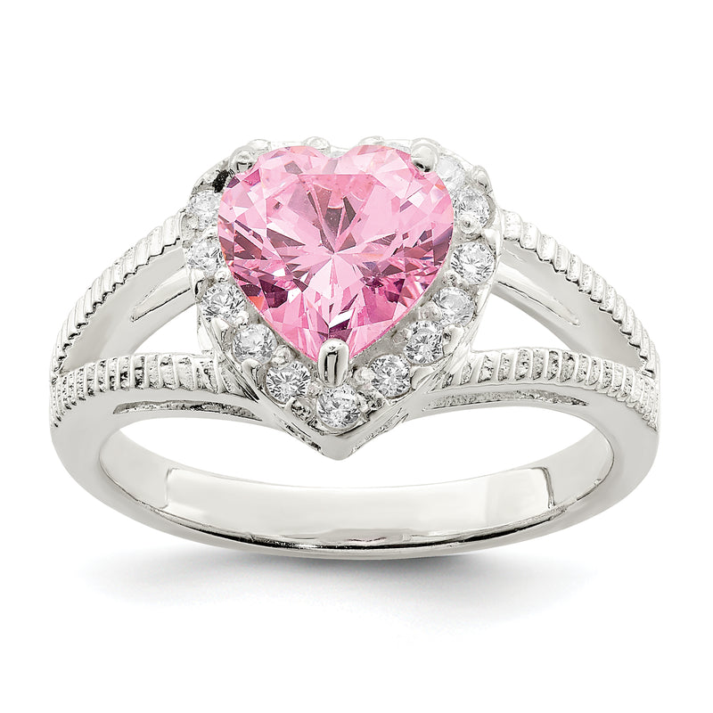 Sterling Silver Pink Cz Heart Ring