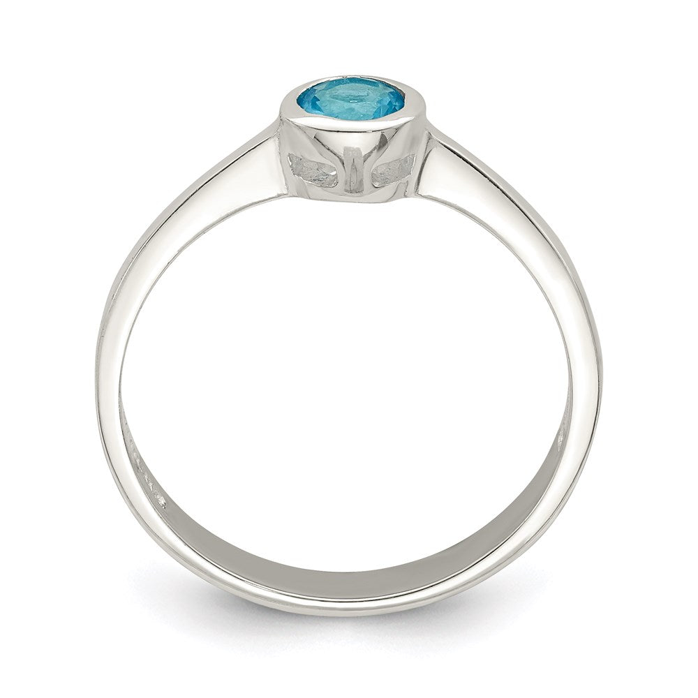 Sterling Silver Light Blue Round Bezel Cz Ring