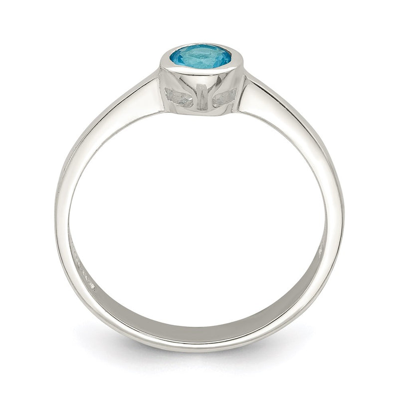 Sterling Silver Light Blue Round Bezel Cz Ring