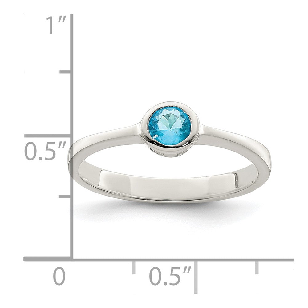 Sterling Silver Light Blue Round Bezel Cz Ring