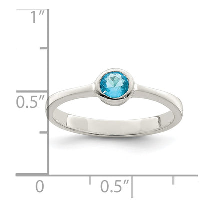 Sterling Silver Light Blue Round Bezel Cz Ring
