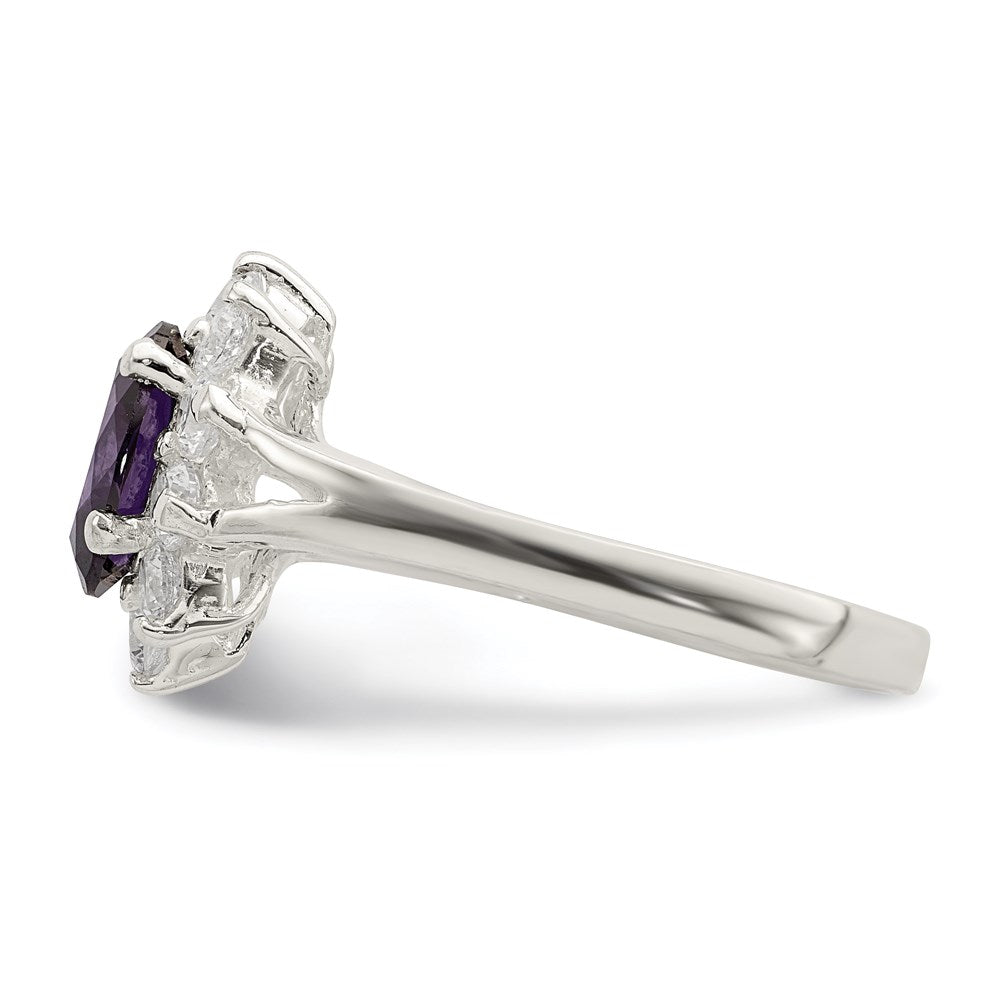 Sterling Silver Purple Oval Cz Cluster Ring (Size 7 Only)