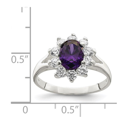 Sterling Silver Purple Oval Cz Cluster Ring (Size 7 Only)