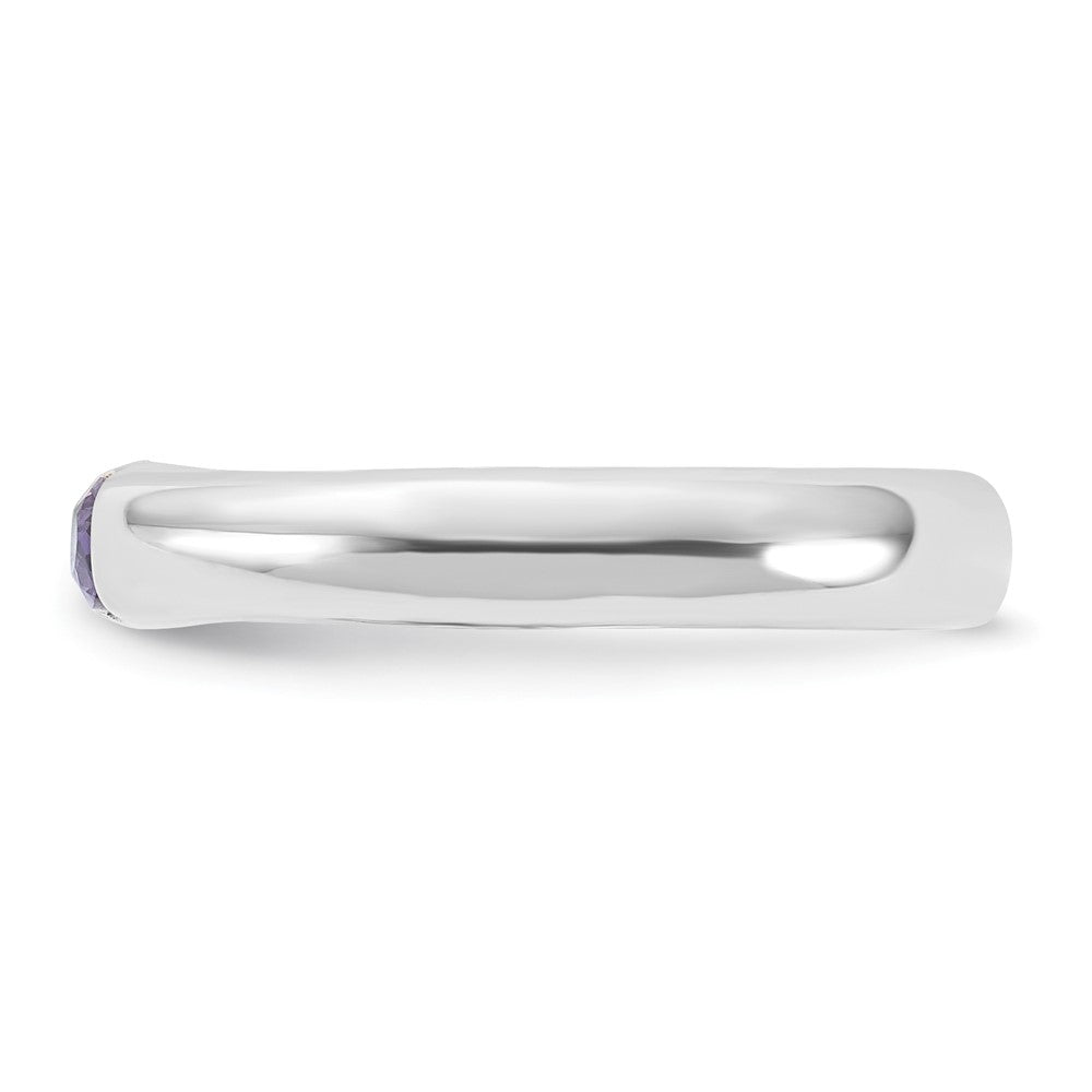 Sterling Silver Purple Oval Cz Half Bezel Ring