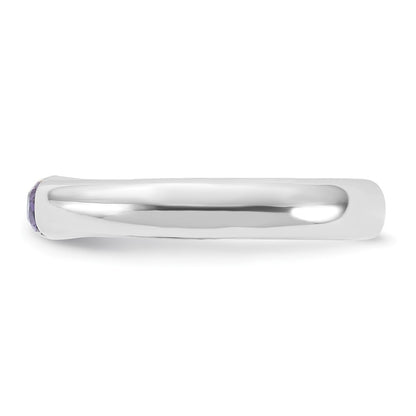 Sterling Silver Purple Oval Cz Half Bezel Ring