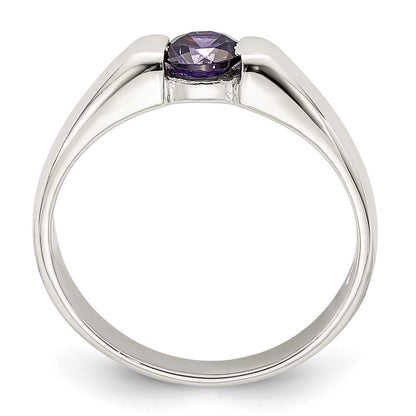 Sterling Silver Purple Round Cz Ring (Size 7 Only)