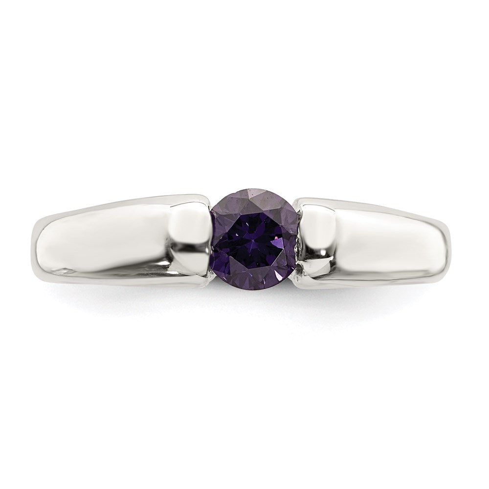 Sterling Silver Purple Round Cz Ring (Size 7 Only)