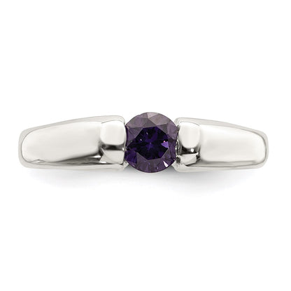 Sterling Silver Purple Round Cz Ring (Size 7 Only)
