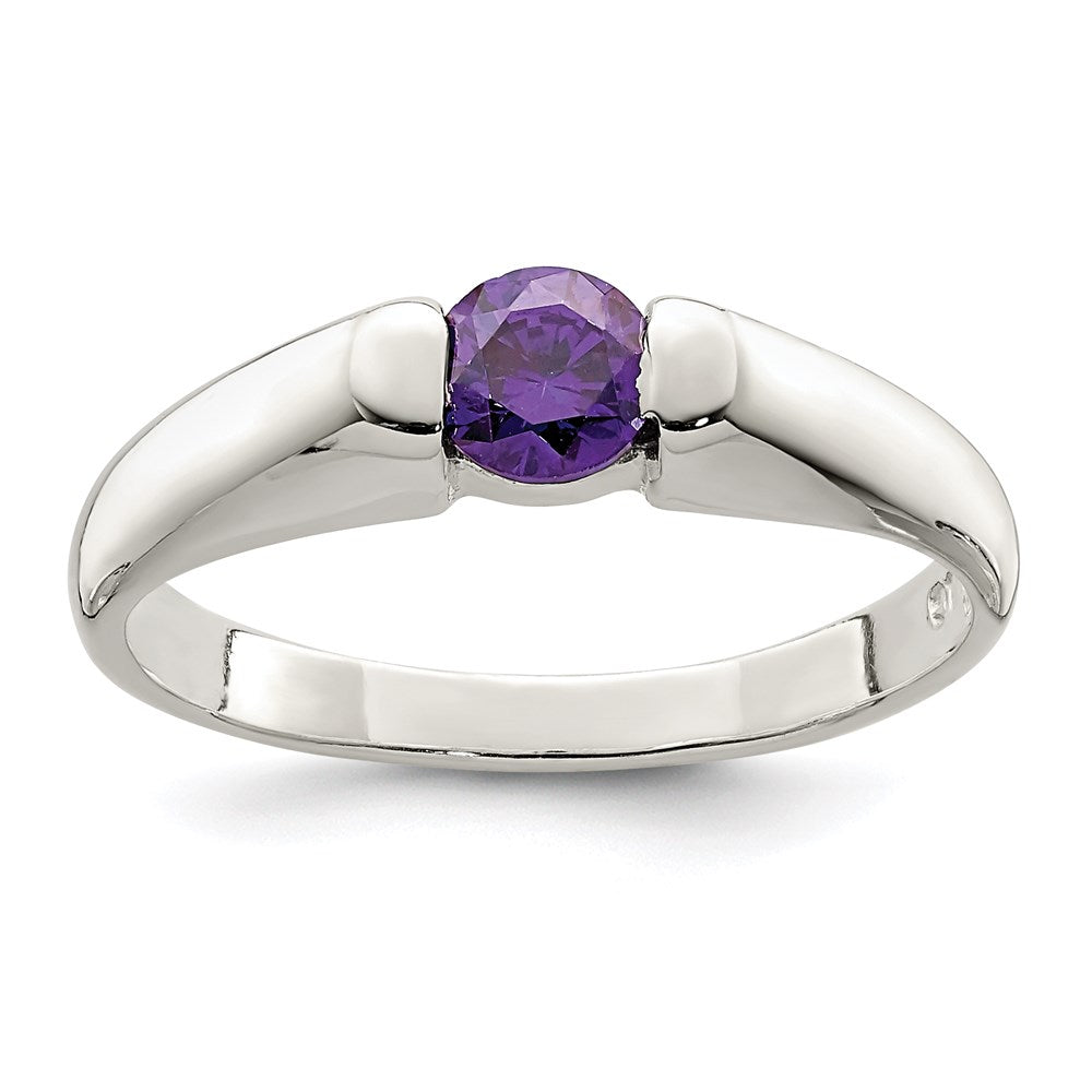 Sterling Silver Purple Round Cz Ring (Size 7 Only)