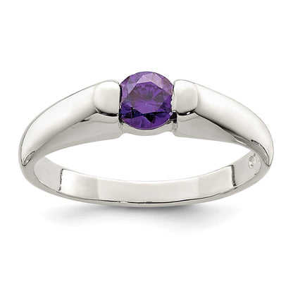 Sterling Silver Purple Round Cz Ring (Size 7 Only)