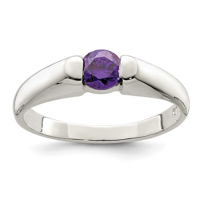 Sterling Silver Purple Round Cz Ring (Size 7 Only)