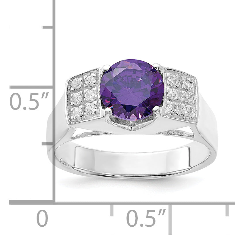 Sterling Silver Purple Round Pav‚Äö Sides Cz Ring