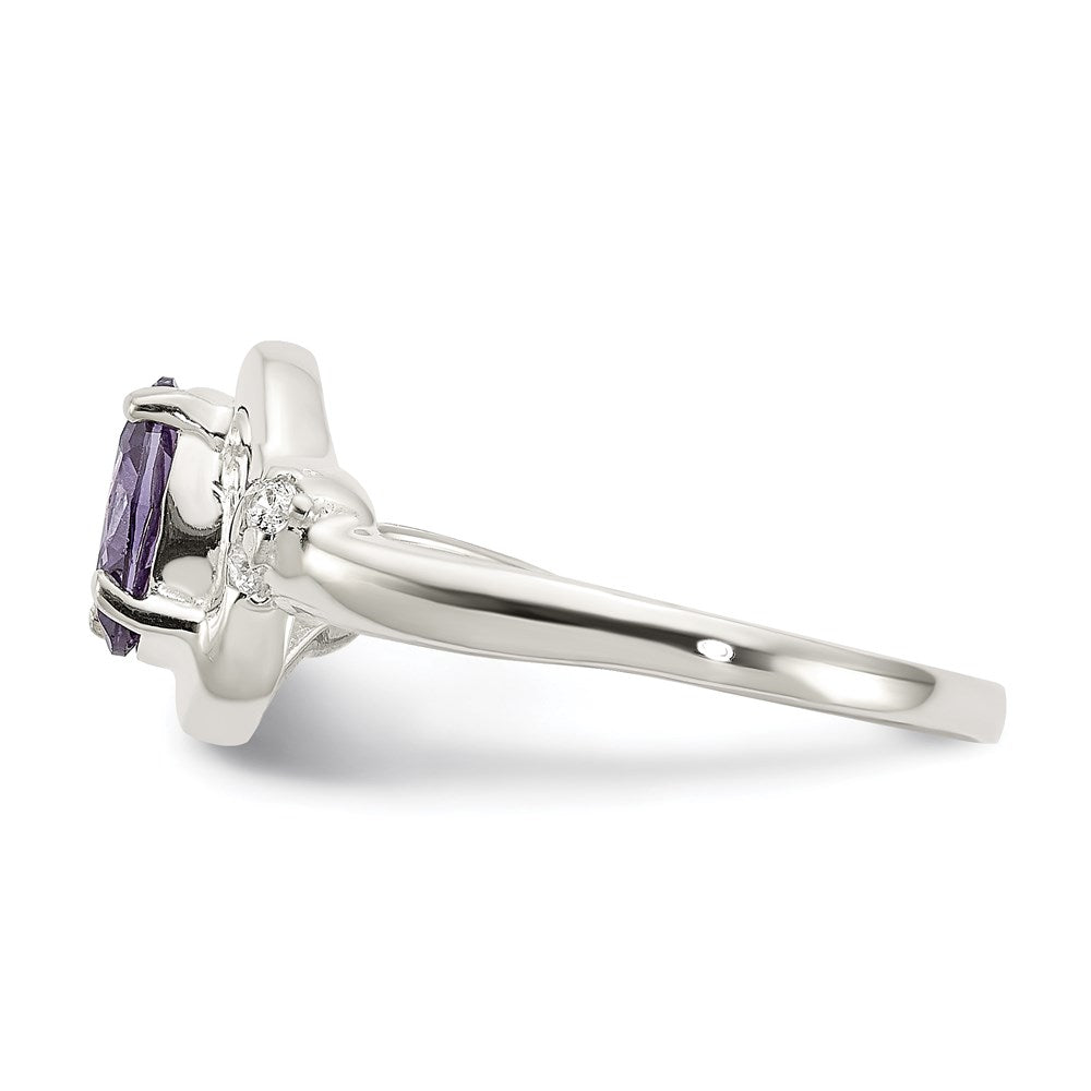 Sterling Silver Purple Oval Cz Ring