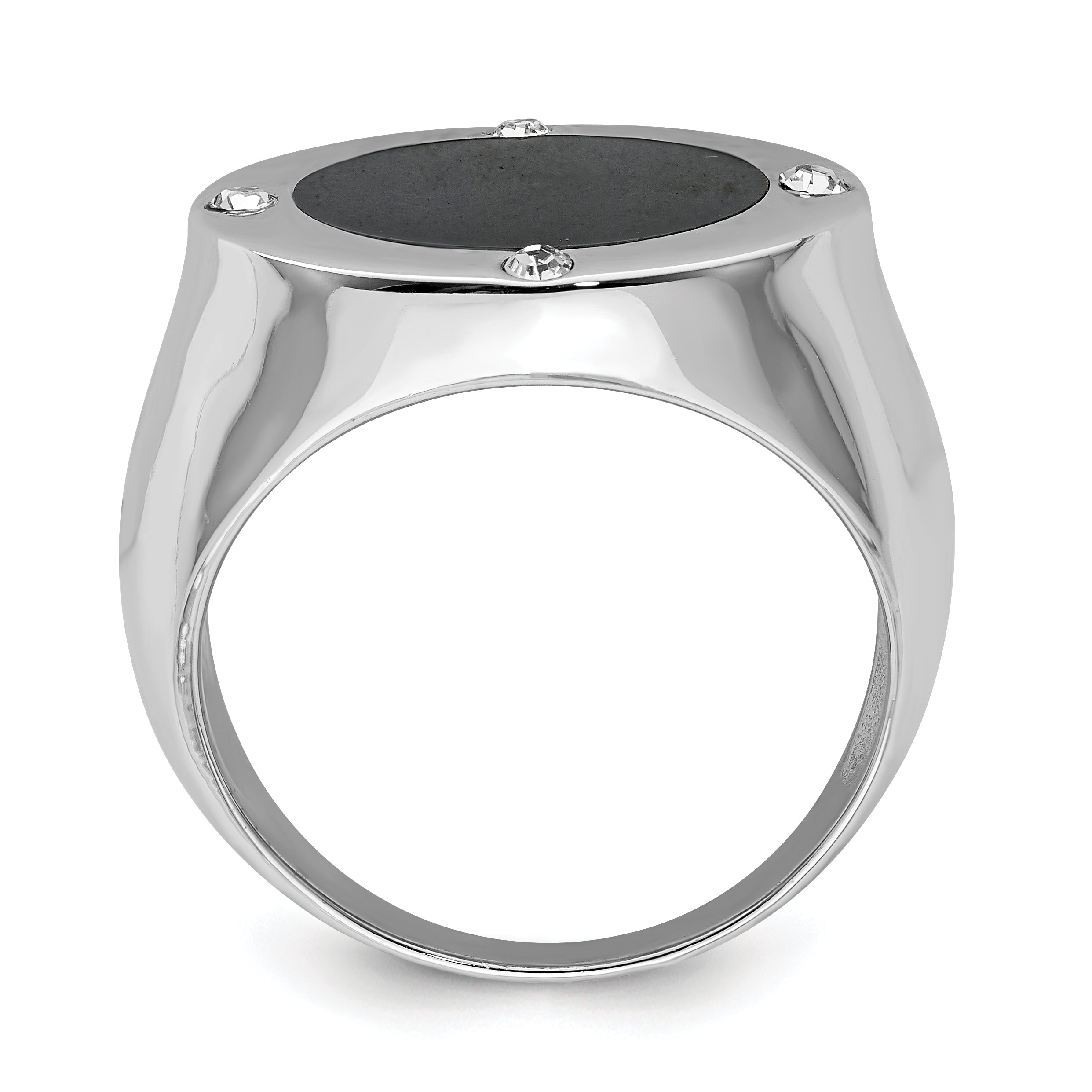 Sterling Silver Rhodium Plated Black Simulated Onyx & Cz Ring