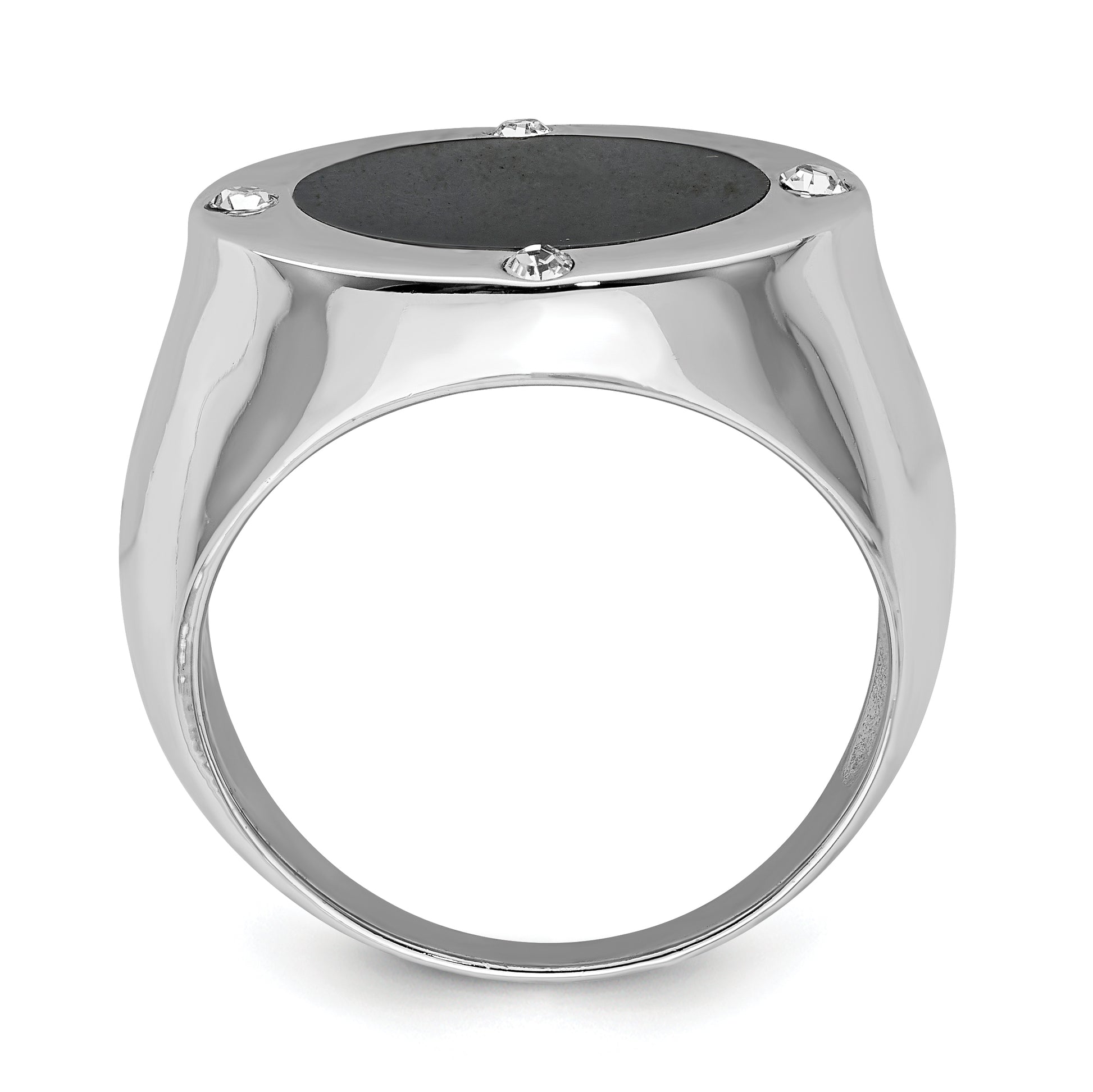 Sterling Silver Rhodium Plated Black Simulated Onyx & Cz Ring