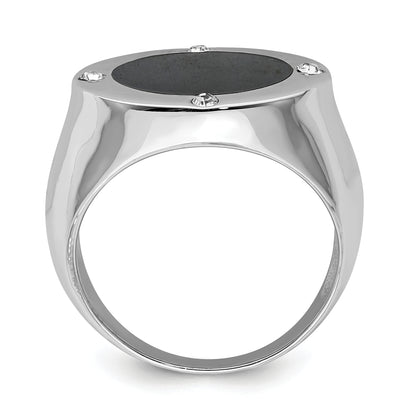Sterling Silver Rhodium Plated Black Simulated Onyx & Cz Ring