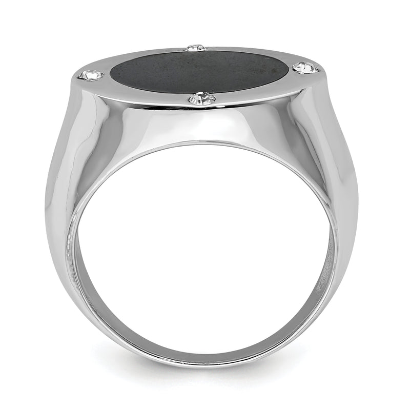Sterling Silver Rhodium Plated Black Simulated Onyx & Cz Ring