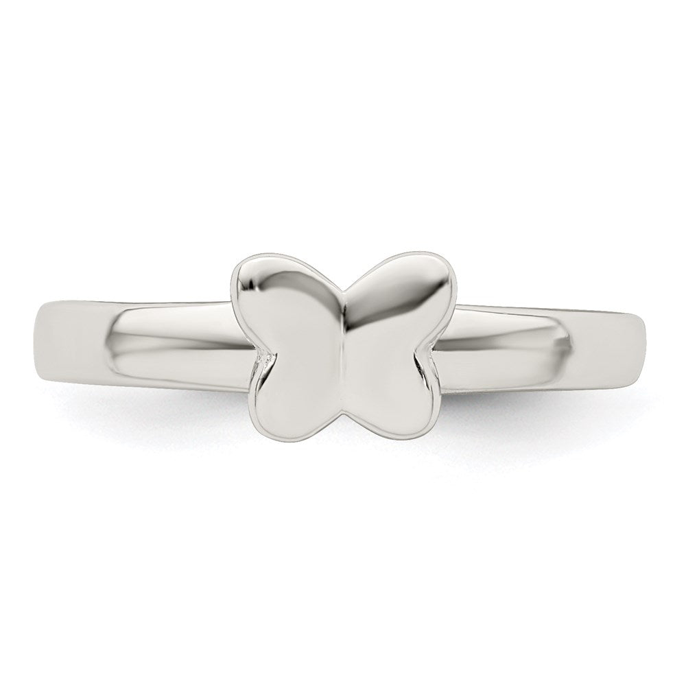 Sterling Silver Rhodium Plated Polished Butterfly Children'S Ring
