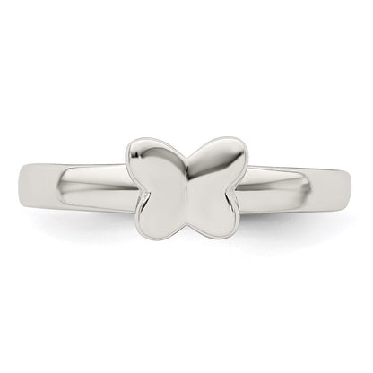 Sterling Silver Rhodium Plated Polished Butterfly Children'S Ring