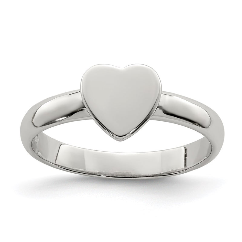 Sterling Silver Rhodium Plated Polished Heart Children'S Ring