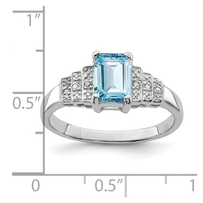 Sterling Silver Rhodium Plated Diamond & Light Swiss Blue Topaz Ring (Size 8 Only)