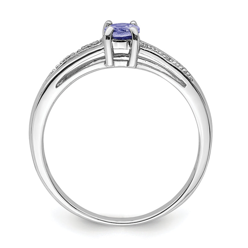 Sterling Silver Rhodium Plated Diamond And Tanzanite Ring