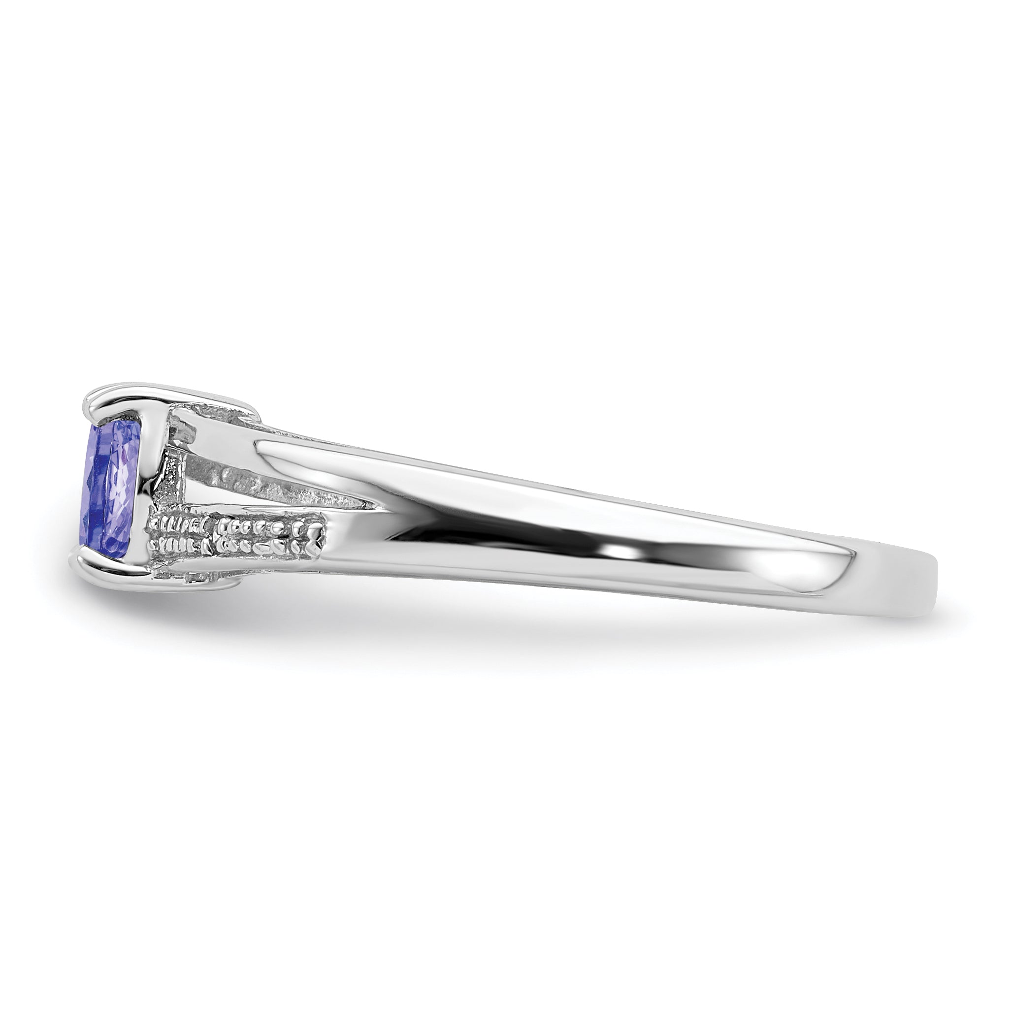 Sterling Silver Rhodium Plated Diamond And Tanzanite Ring
