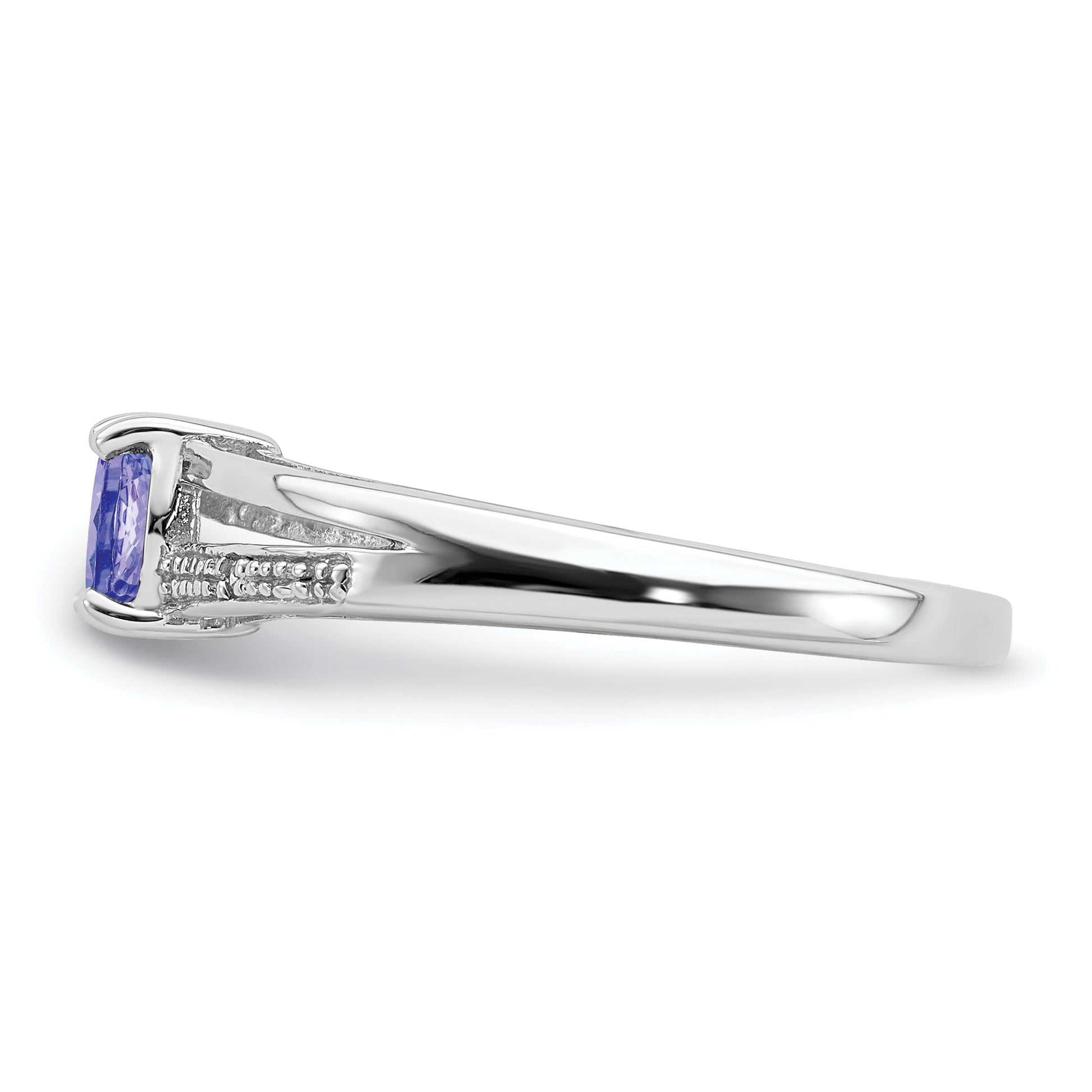 Sterling Silver Rhodium Plated Diamond And Tanzanite Ring