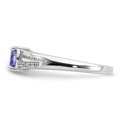 Sterling Silver Rhodium Plated Diamond And Tanzanite Ring